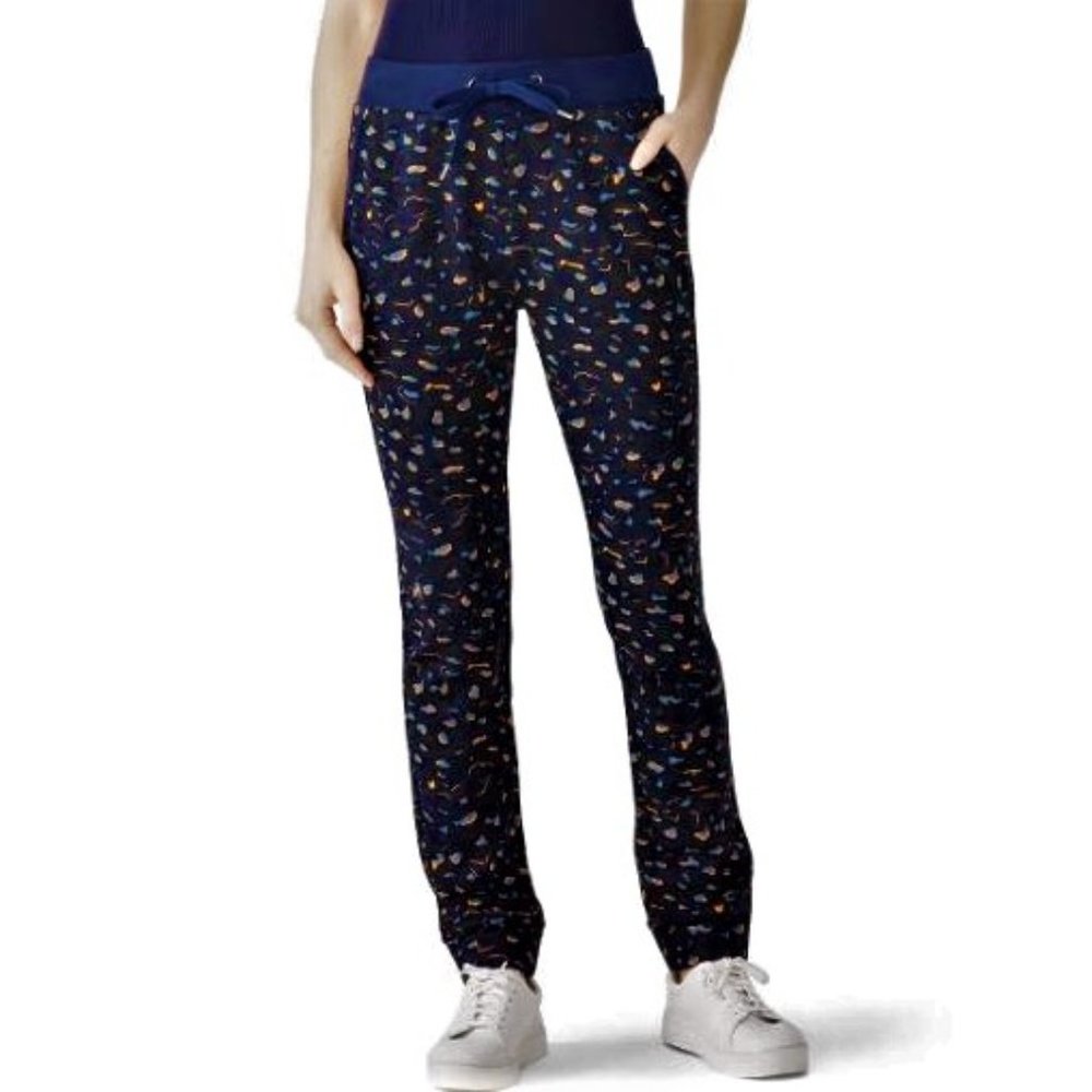 Just Female Knit Trouser Joggers Blue Animal Leopard Spots Elastic Waistband M